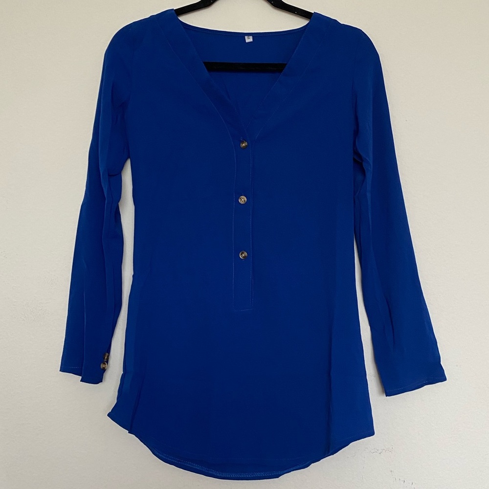 Blue Button Blouse Top